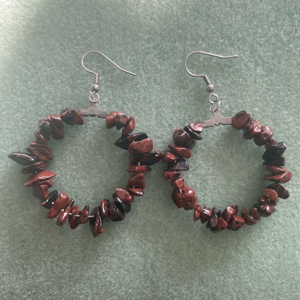 Mahogany Obsidian Stone Hoop Earrings